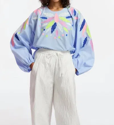 Essentiel Antwerp Galaxy Top In Dark Blue/light Blue/lime Green