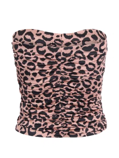 Essentiel Antwerp Gathered Animal-print Top In Pink