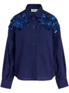 Essentiel Antwerp Gdog Sequin And Bead Embroidered Cotton Poplin Shirt In Blue