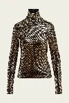 Essentiel Antwerp Geaker Jersey Turtleneck Top In Gold