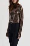 Essentiel Antwerp Geaker Jersey Turtleneck Top In Gold In Brown