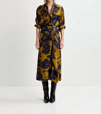 Essentiel Antwerp Girt Silk Blouse In Bronze/navy Blue/green