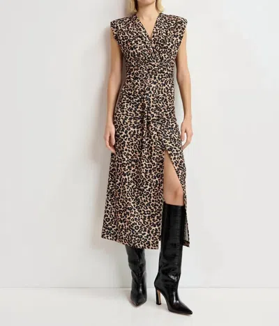 Essentiel Antwerp Gitaly Leopard Jersey Midi Dress In Black/brown
