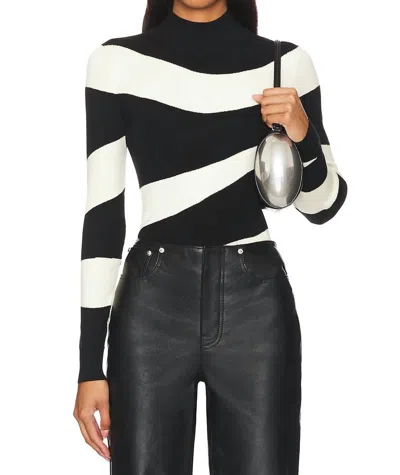 Essentiel Antwerp Goose Wavy Knit Sweater In Black/ivory