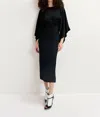 Essentiel Antwerp Gorpio Kimono Sleeves Midi Dress In Black In Black