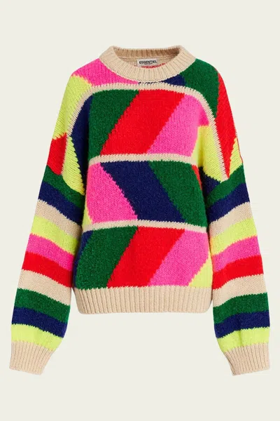 ESSENTIEL ANTWERP GRADATION GEOMETRIC KNITTED SWEATER IN MULTICOLOR