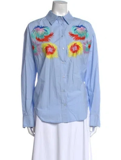Pre-owned Essentiel Antwerp Graphic Print Long Sleeve Button-up Top In Blue