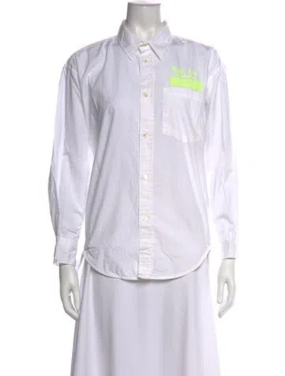 Pre-owned Essentiel Antwerp Graphic Print Long Sleeve Button-up Top In White