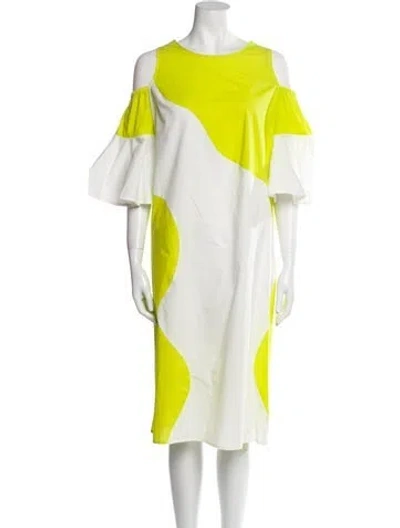 Pre-owned Essentiel Antwerp Graphic Print Midi Length Dress W/ Tags In White