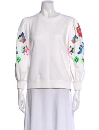 Pre-owned Essentiel Antwerp Graphic Print Scoop Neck Sweater In White