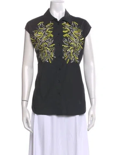 Pre-owned Essentiel Antwerp Graphic Print Sleeveless Button-up Top In Gray