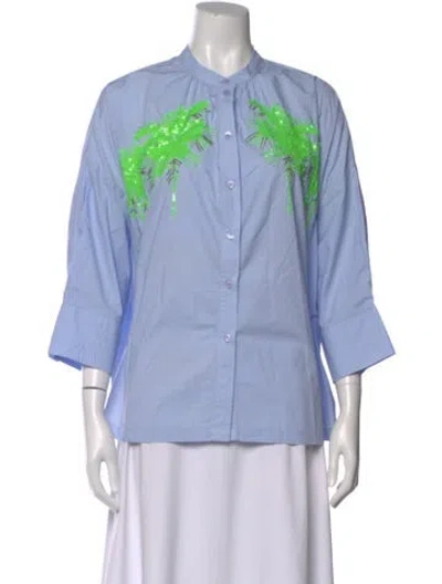 Pre-owned Essentiel Antwerp Graphic Print Three-quarter Sleeve Blouse In Blue