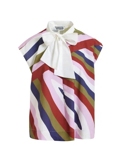Essentiel Antwerp Graphic-print Bow-detail Blouse In Red