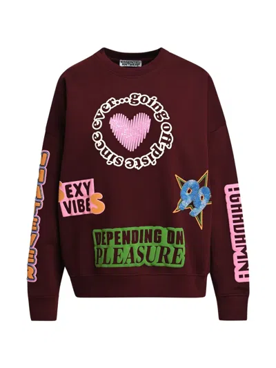 Essentiel Antwerp Graphic-print Sequin-embellished Sweatshirt In Burgundy
