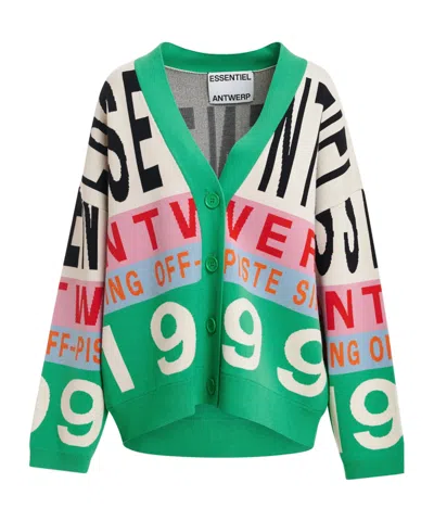 Essentiel Antwerp Green And Multicolor Graphic-intarsia Cardigan