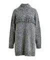 Essentiel Antwerp Grey And Black Wool-blend Sweater With Fringe Details In Gray