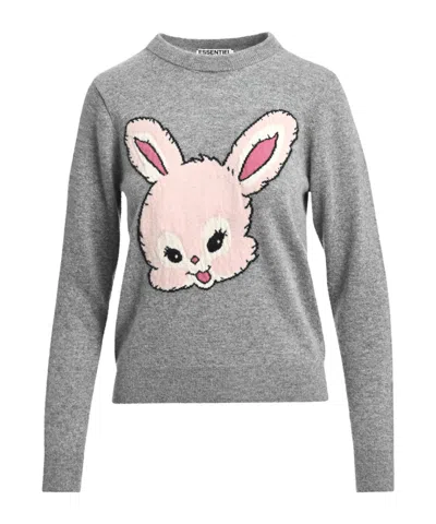 Essentiel Antwerp Grey And Light Pink Rabbit-intarsia Wool-blend Jumper In Grey