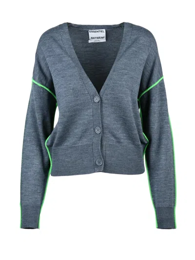 Essentiel Antwerp Grey Wool-blend Knit Cardigan In Blue