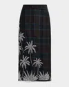 Essentiel Antwerp Greyhound Checked Mesh Embroidered Midi Skirt In Olive Tree