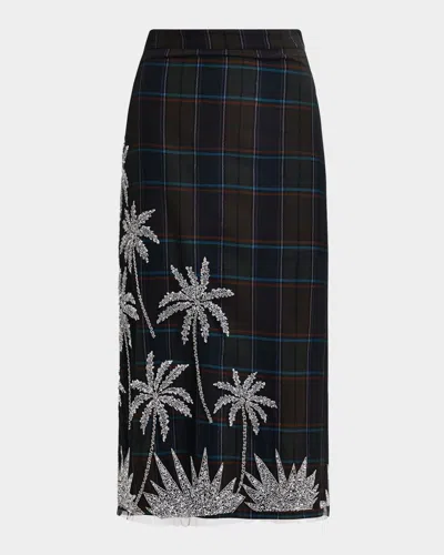 ESSENTIEL ANTWERP GREYHOUND CHECKED MESH EMBROIDERED MIDI SKIRT