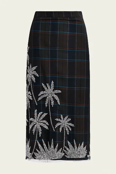 ESSENTIEL ANTWERP GREYHOUND MESH MIDI SKIRT IN KHAKI BLUE