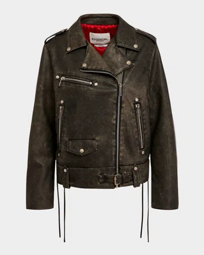 Essentiel Antwerp Faux Leather Moto Jacket In Black