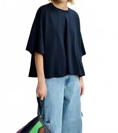 Essentiel Antwerp Grovel Tee With Satin Back Panel In Navy In Blue