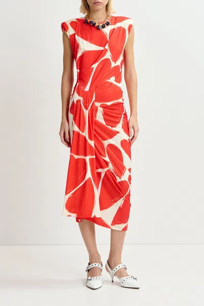 Essentiel Antwerp Grunge Printed Midi Dress In Red