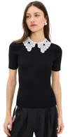 Essentiel Antwerp Halamo Top With Lace Collar Black In Black