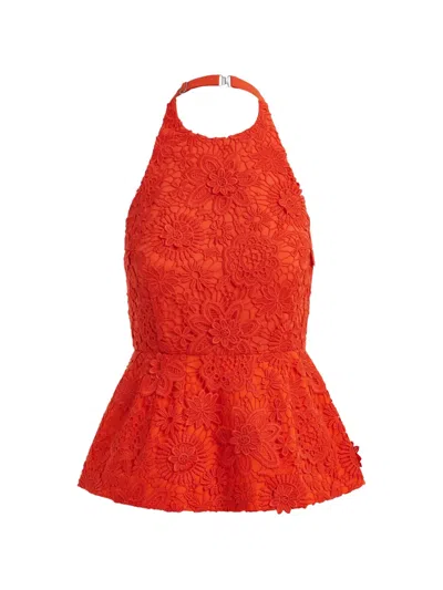 Essentiel Antwerp Halterneck Floral-lace Top In Orange
