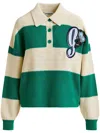 Essentiel Antwerp White And Green Hamam Striped Polo In Green
