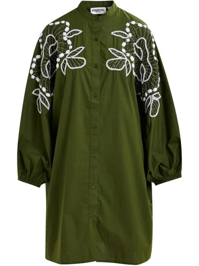 Essentiel Antwerp Hanana Shirt Dress In Khaki/white