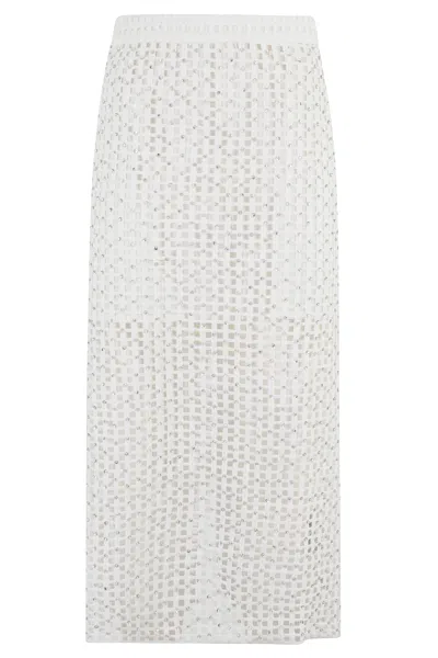 Essentiel Antwerp Handkerchief Mesh Embellished Beads Skirt In White