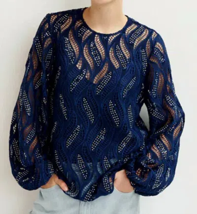 Essentiel Antwerp Hanover Lace Puff Sleeves Top In Blue Dark Sapphire