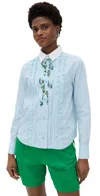 Essentiel Antwerp Hapricot Fitted Frill Shirt Combo1 Neptune Green In Combo1 Neptune Green