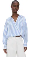 Essentiel Antwerp Striped Wrap-effect Blouse Shirt In Combo Aqua In Aqua Blue