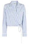 Essentiel Antwerp Striped Wrap-effect Blouse Shirt In Combo Aqua In Ab