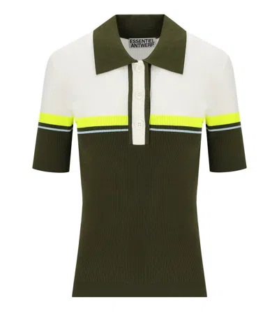 ESSENTIEL ANTWERP ESSENTIEL ANTWERP HAUSTRAL GREEN KNITTED POLO SHIRT