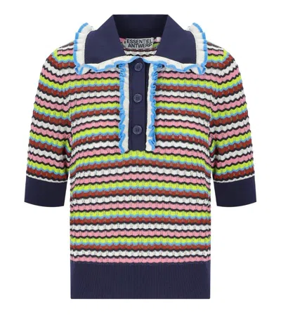 Essentiel Antwerp Haximum Multicolored Knitted Polo Shirt In Blue