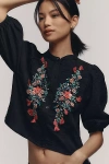 Essentiel Antwerp Heartfelt Embellished Button-front Blouse In Blue