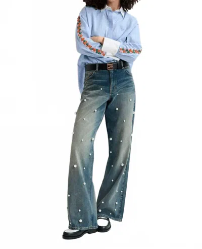 ESSENTIEL ANTWERP HELD PEARL EMBELLISHED JEAN IN BLUE/WHITE