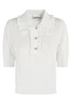 Essentiel Antwerp Off-white Polo With Ruffles And Rhinestone-embellished Buttons