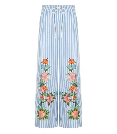ESSENTIEL ANTWERP ESSENTIEL ANTWERP HEVON2 WHITE AND LIGHT BLUE TROUSERS