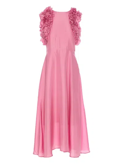 essentiel antwerp pink maxi dress Pink cotton maxi dress with voluminous sleeves and adjustable neckline