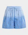 Essentiel Antwerp Hichigan Embellished Ombre Shorts In Aqua Blue