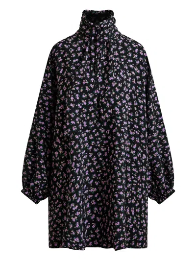 Essentiel Antwerp High-neck Floral-print Midi Dress In Blue