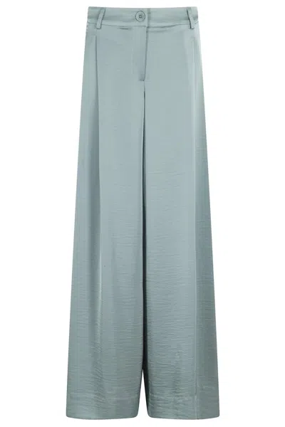 ESSENTIEL ANTWERP HIGH-WAISTED TEAL WIDE LEG PANTS WITH SATIN FINISH