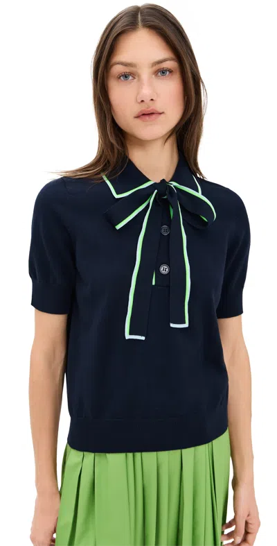 Essentiel Antwerp Hight Polo With A Bow Dark Sapphire In Blue