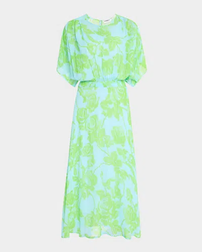 Essentiel Antwerp Hikart Fluid Floral Midi Dress In Citronella
