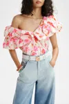 Essentiel Antwerp Hillary Voluminous Ruffle Bodysuit In Pink Floral In Pink